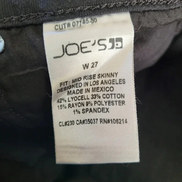 Joe's Mid-Rise Glitter-Coated Skinny Jeans Jet Black Sparkler Wash Size Women 27 Skinny